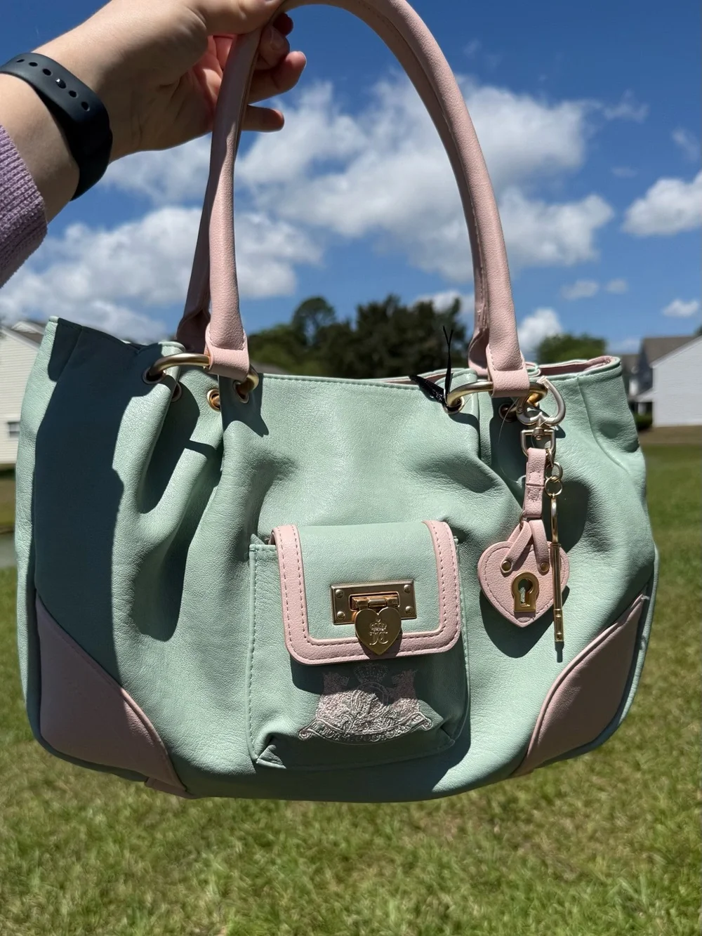 Juicy Couture Mint Pink Satchel Bag Heart Lock Charm Y2K Purse nwt